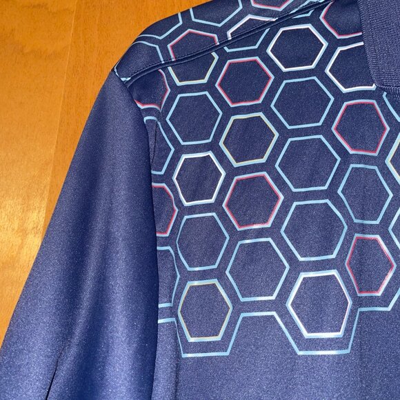 Adidas Golf Navy ClimaCool Polo Shirt With Hexagon Pattern Mens Size L - Picture 5 of 5